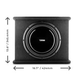 DS18 Single 12in Shallow Subwoofer and Enclosure 350 Watts RMS Amplified Sealed Black Carpet