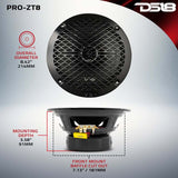 DS18 8in Coaxial Loudspeaker 275 Watts RMS 4 ohm Mid-Range Water Resistant Cone