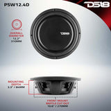 DS18 12in 600 Watts RMS 4 ohm DVC Shallow Mount Water Resistant Subwoofer
