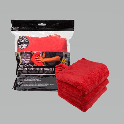 Chemical Guys Happy Ending Ultra Edgeless Microfiber Towel - 16in x 16in - Red - 3 Pack - Case of 16