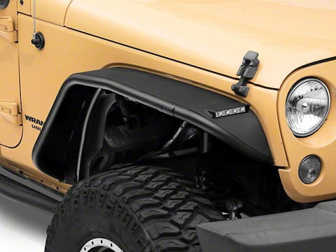 Officially Licensed Jeep 07-18 Wrangler JK Tubular Fender Flares w/ LED DRL and Jeep Logo- Front